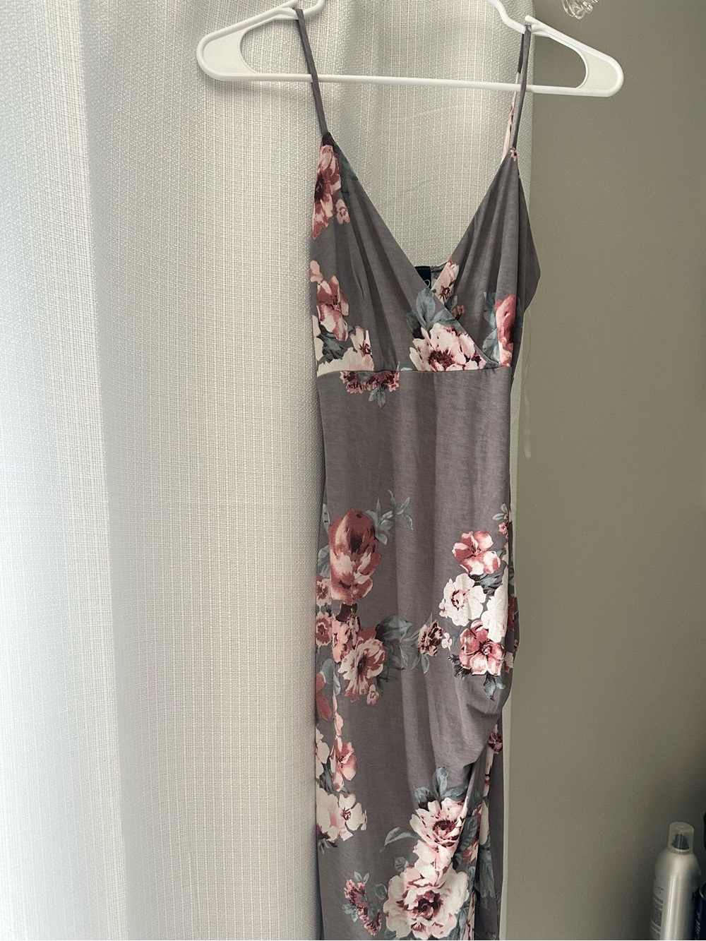 Windsor Gray Midi Dress with Pink Floral Print